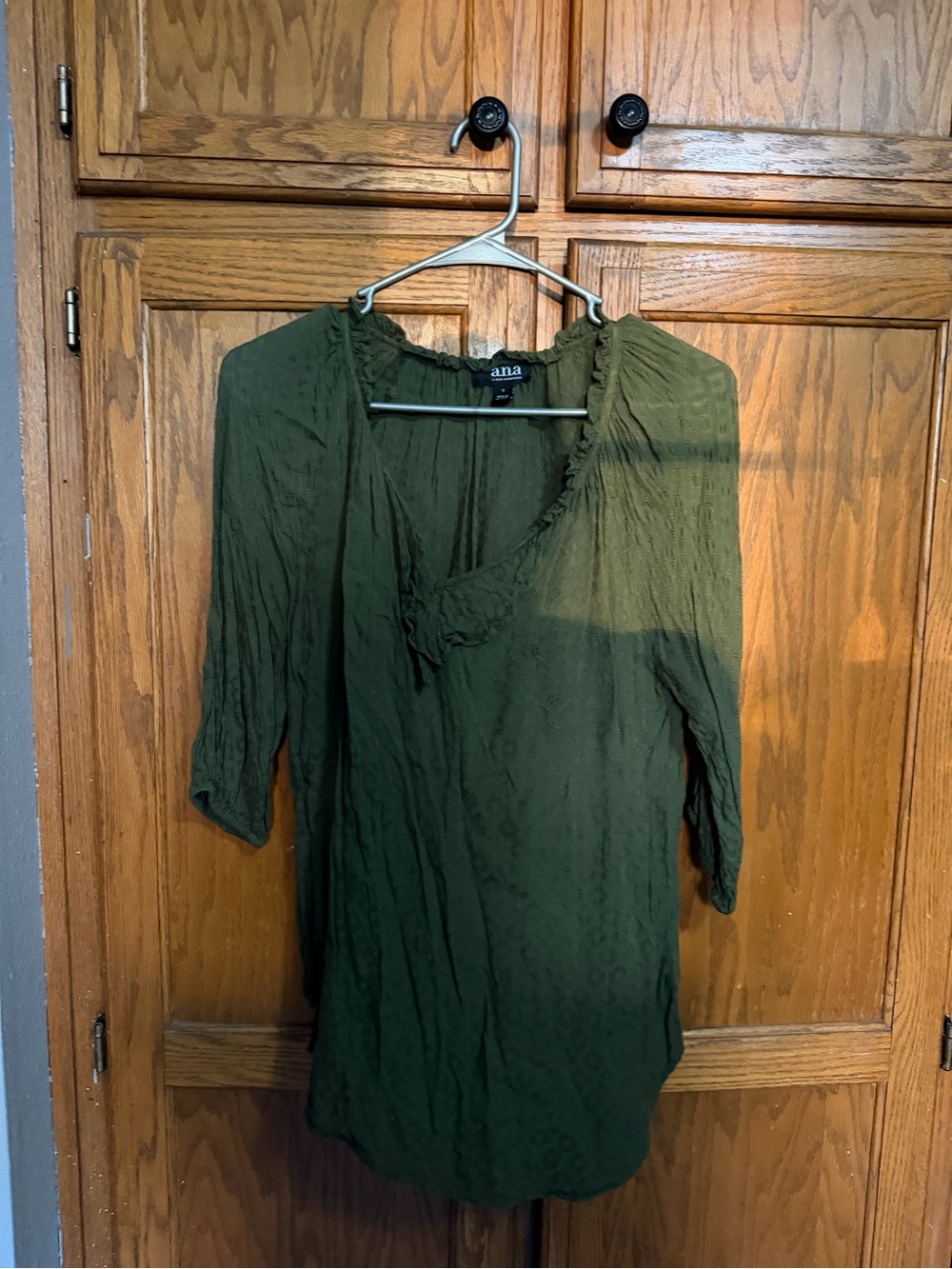 a.n.a Olive Green V-Neck Ruffle Tunic